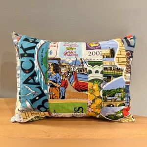 HAND MADE Vintage UK Tea Towel Patchwork Decorative Pillow